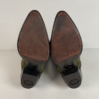 Vintage Hyer Cowboy Boots | 1980s | Olive Green Suede | Women’s 6.5 B