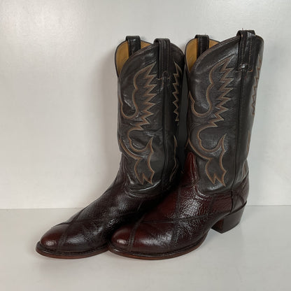 Vintage Tony Lama Patchwork Cowboy Boots 9.5 D Bullhide Gold Label Recraft