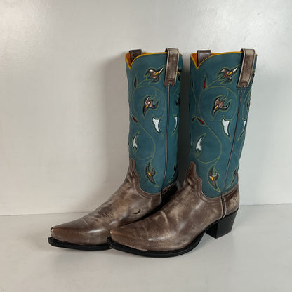 Frye Metallic Cowgirl Boots 7 M Tooled Inlay Snip Toe
