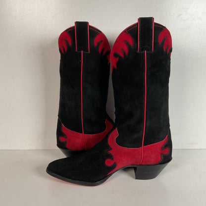 Vintage Justin Rough Out Suede Cowgirl Boots 8 B USA Tooled Overlay Recrafted