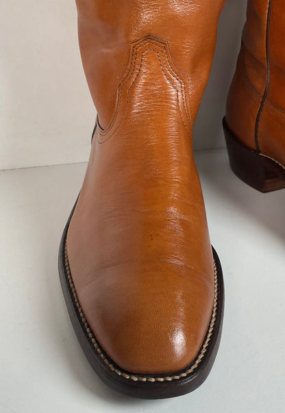 Vintage Frye Cowboy Boots | Burnished Brown Calf | French Toe | Men’s 10.5 D
