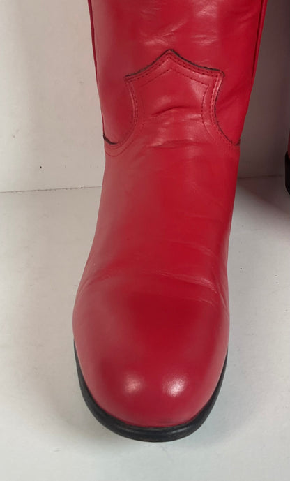 Vintage Justin Ruby Red Riding Boots 8.5 AA (Extra Narrow) USA Made Campus