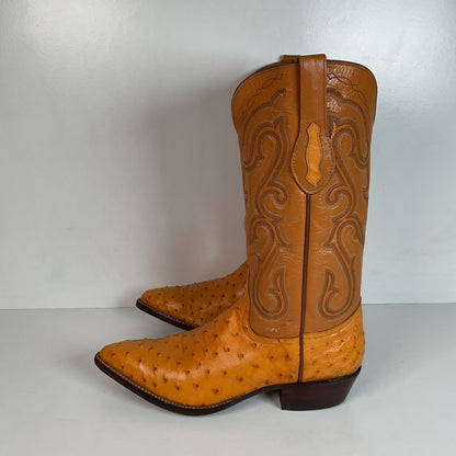 Custom Full Ostrich Quill Cowboy Boots 10 E Butterscotch Exotic