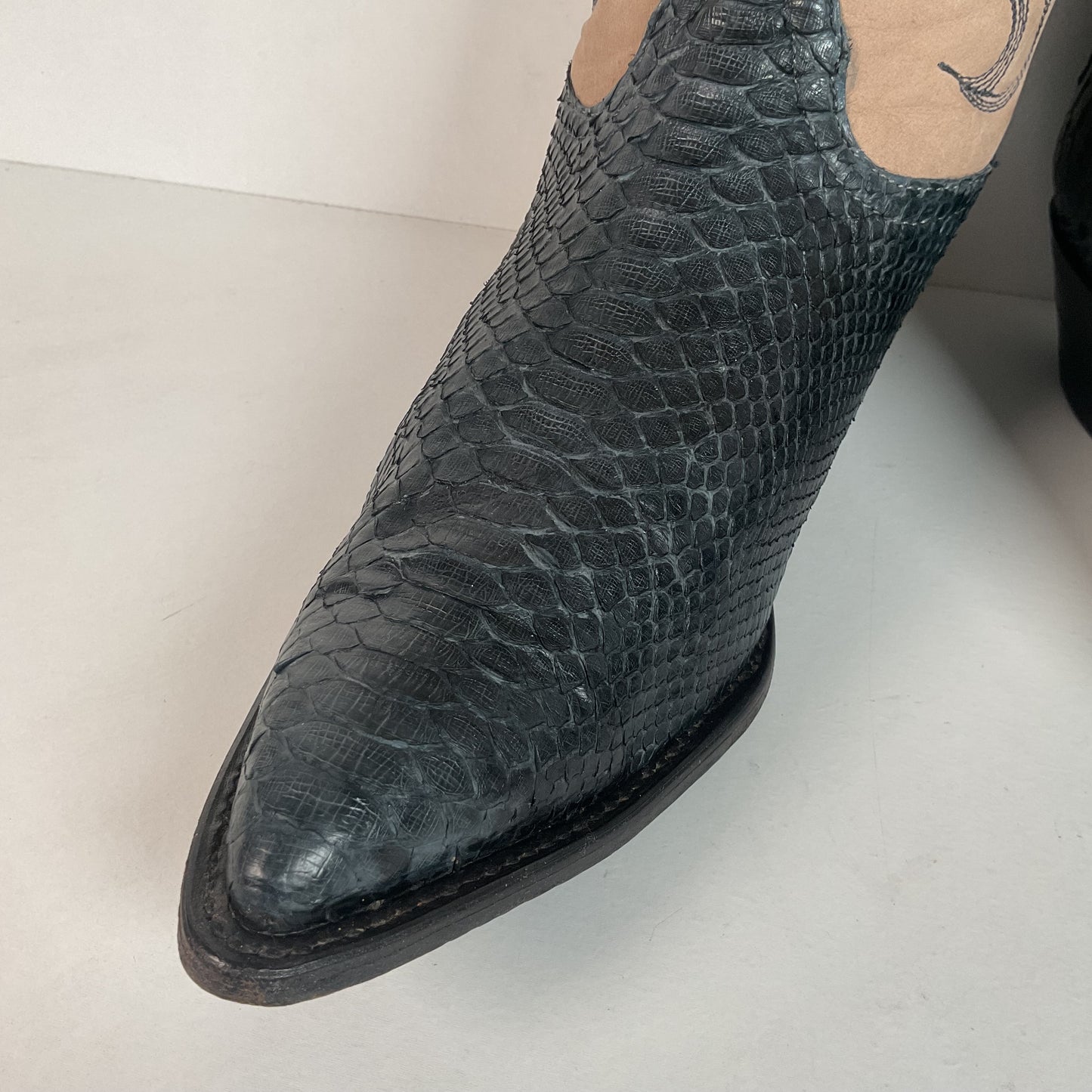 Vintage Tony Lama Python Snakeskin Cowgirl Boots | Dark Blue | Women’s 8 M