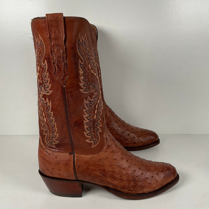 Lucchese 2000 Full Quill Ostrich Cowboy Boots | Barnwood | Exotic | Men’s 11 D
