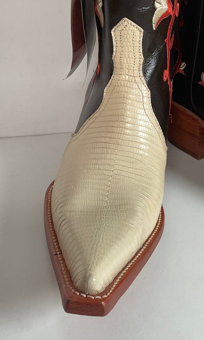 Los Altos Tulip Flower Cowgirl Boots 8 M Crème Lizard Vamp