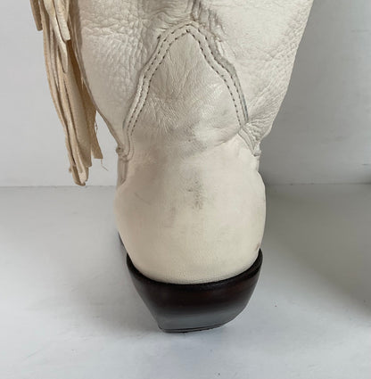 Vintage Zodiac Native Fringe Cowgirl Boots | USA Made | White | Women’s 9 M