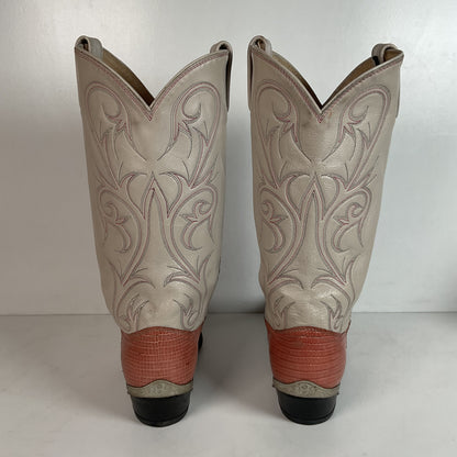 Vintage Dan Post Peach Cowgirl Boots 10 Lizard Vamp USA Made