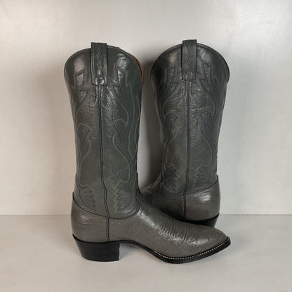 Vintage J. Chisholm Grey Smooth Ostrich Cowboy Boots Men’s 7.5 D | Women’s 8.5 Exotic USA Made