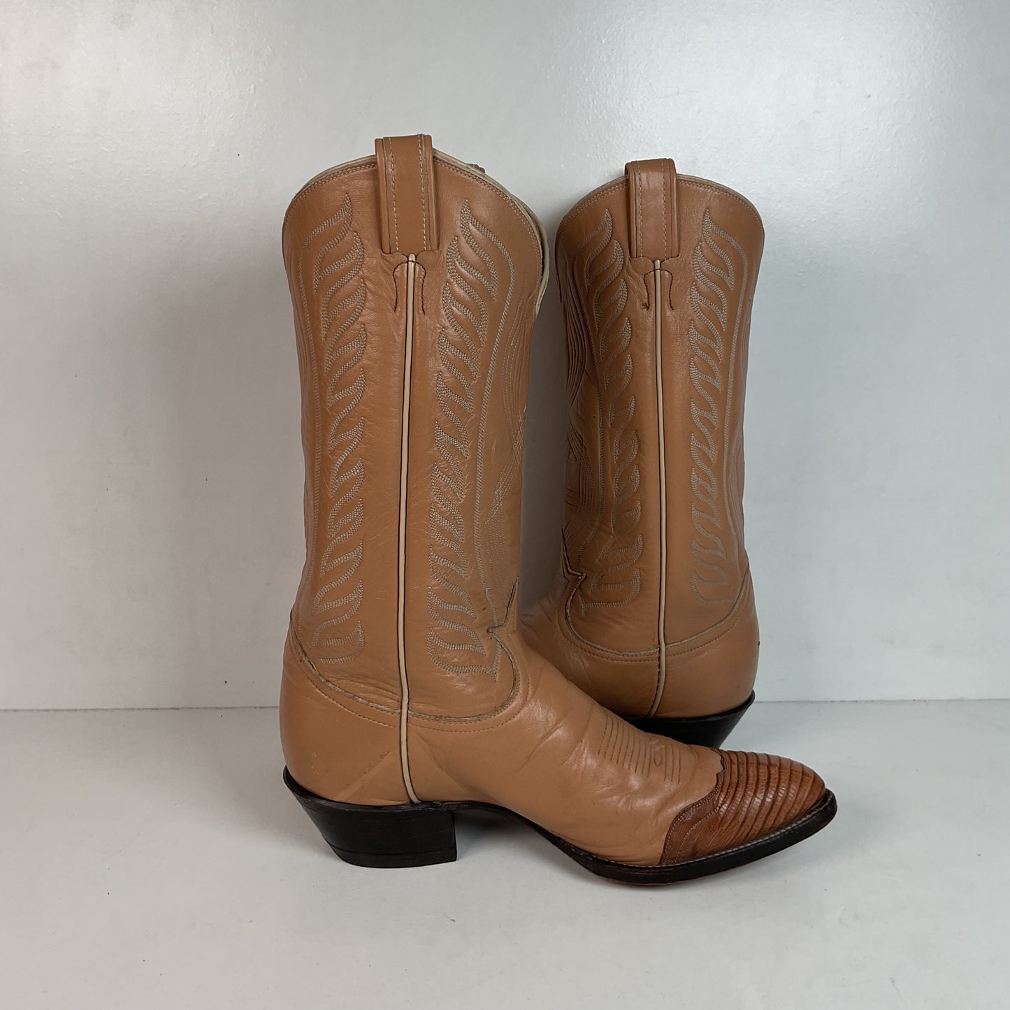 Vintage Tony Lama Gold Label Cowboy Boots 9.5 D Lizard Wingtip USA Made