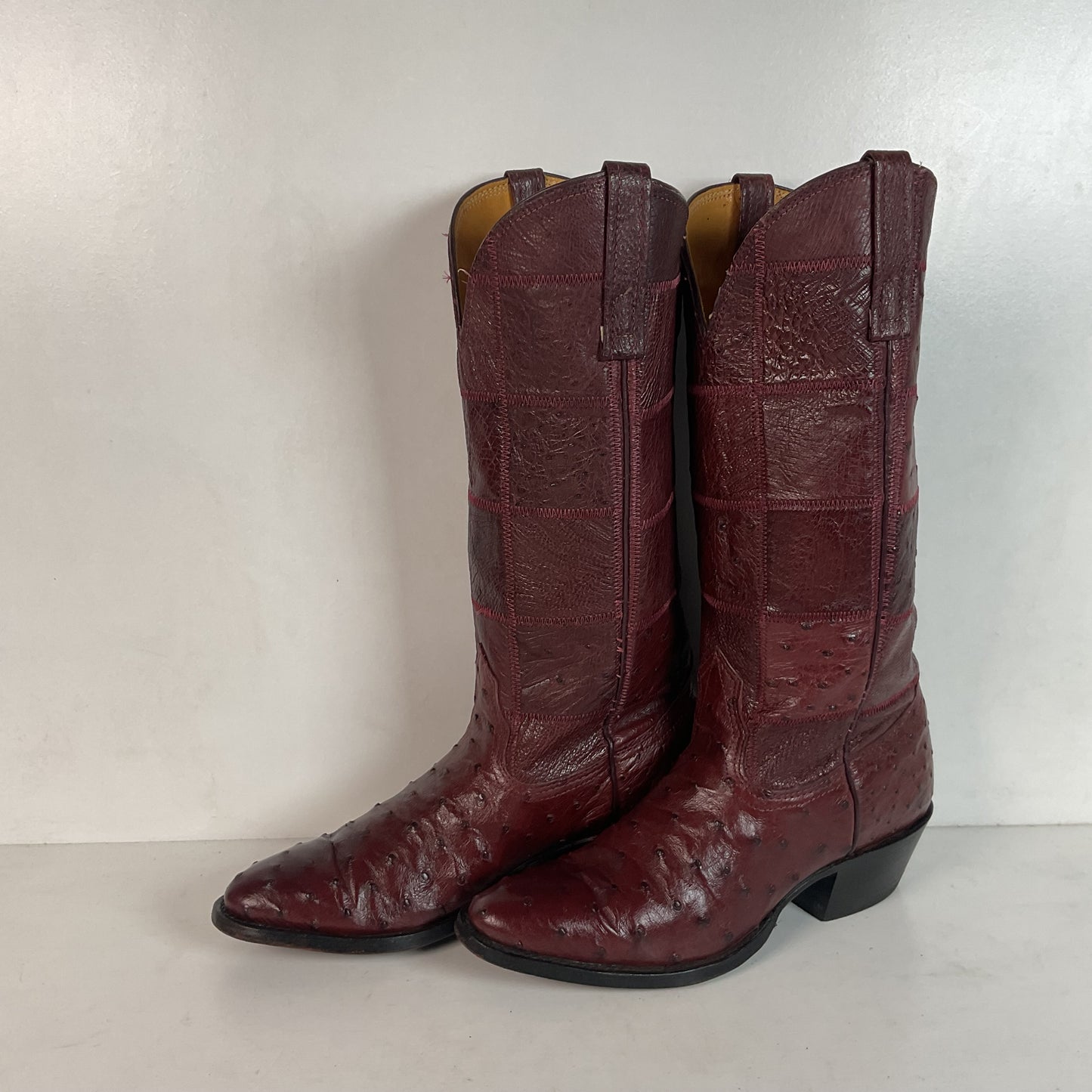 Vintage Nocona Exotic Ostrich Quill Cowgirl Boots 5 C Quilted Patchwork USA