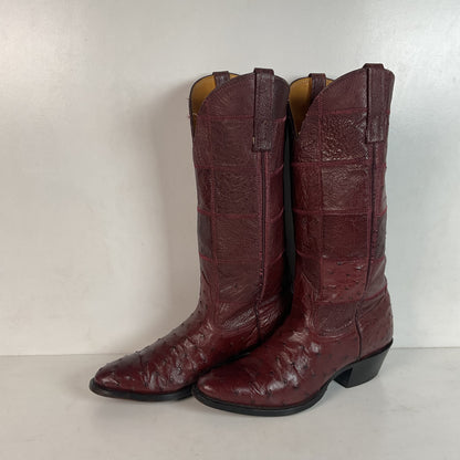 Vintage Nocona Exotic Ostrich Quill Cowgirl Boots 5 C Quilted Patchwork USA