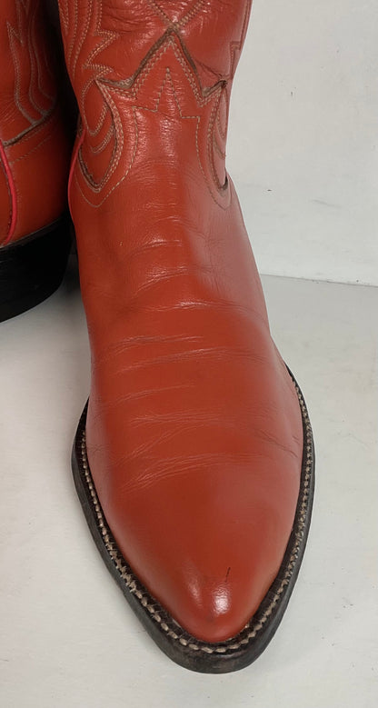 Vintage Tony Lama Burnt Orange Cowgirl Boots 6.5 C Tooled Inlay