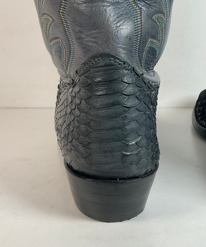 Vintage Nocona Dark Blue Python Snakeskin Cowboy Boots 12 D USA Made