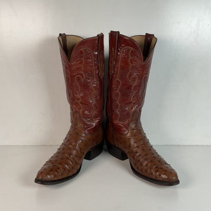 Vintage TO Stanley Kango Tobacco Ostrich Quill Cowboy Boots 10.5 D USA Made Exotic