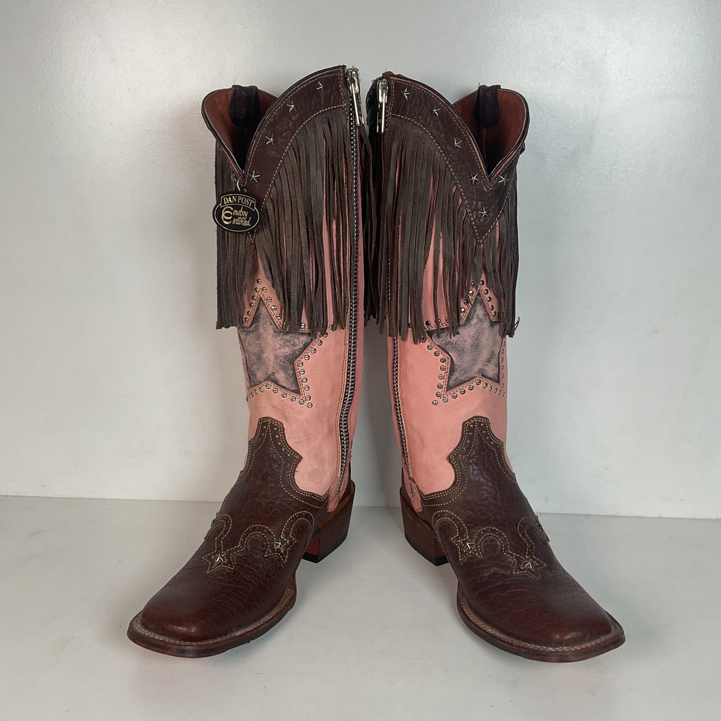 Dan Post 16” Fringe Cowgirl Boots 7.5 M Square Toe Star Inlay