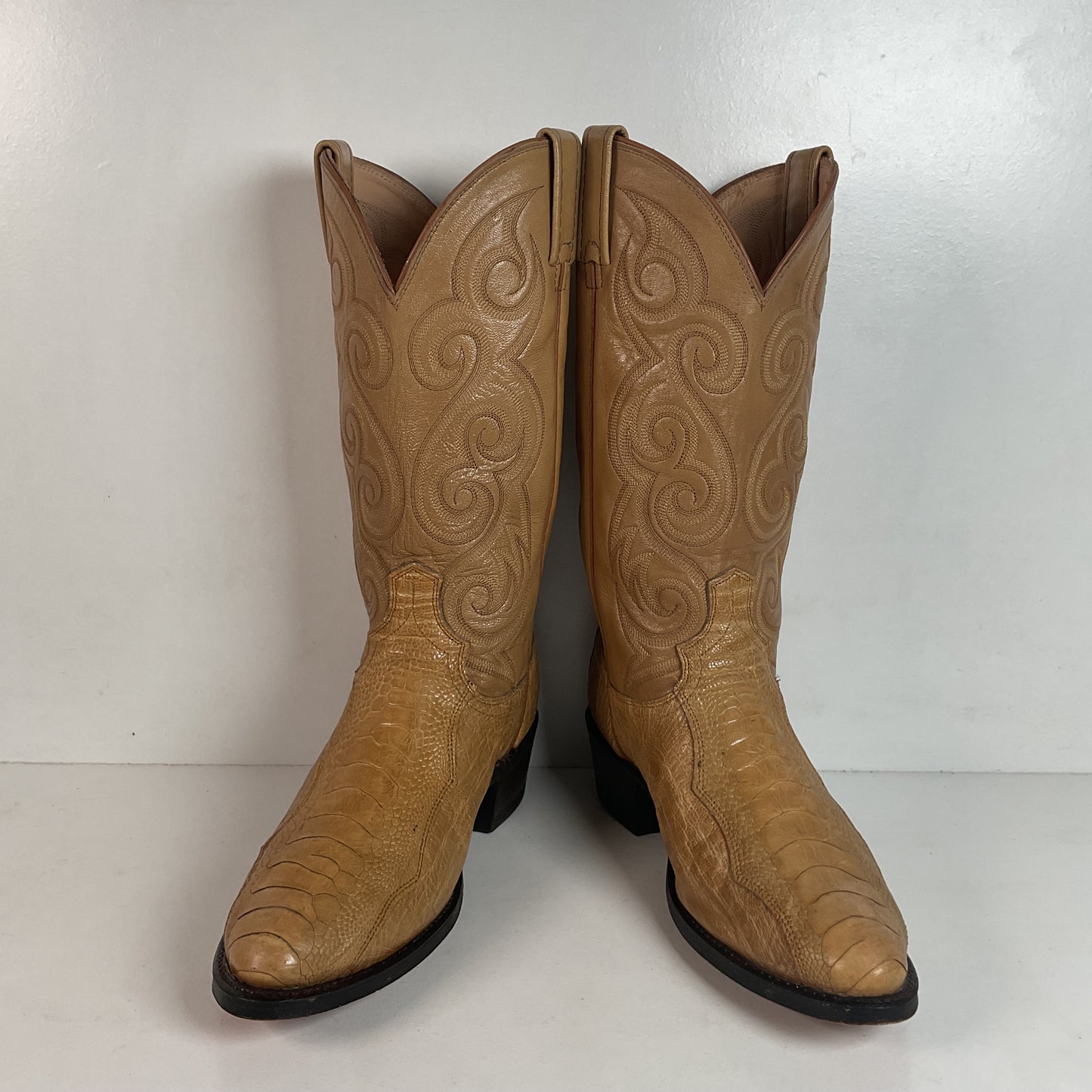 Dan Post Blonde Ostrich Leg Cowboy Boots 9 D Exotic