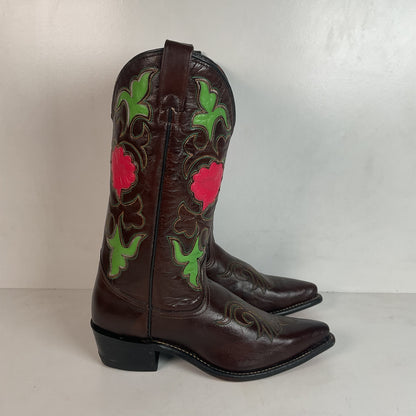 Vintage 1970s Texas Poppy Flower Cowgirl Boots 8 M USA Made