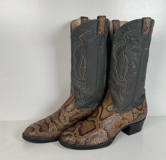 Vintage Larry Mahan Python Snakeskin Cowboy Boots | Reticulated | Men’s 12 D