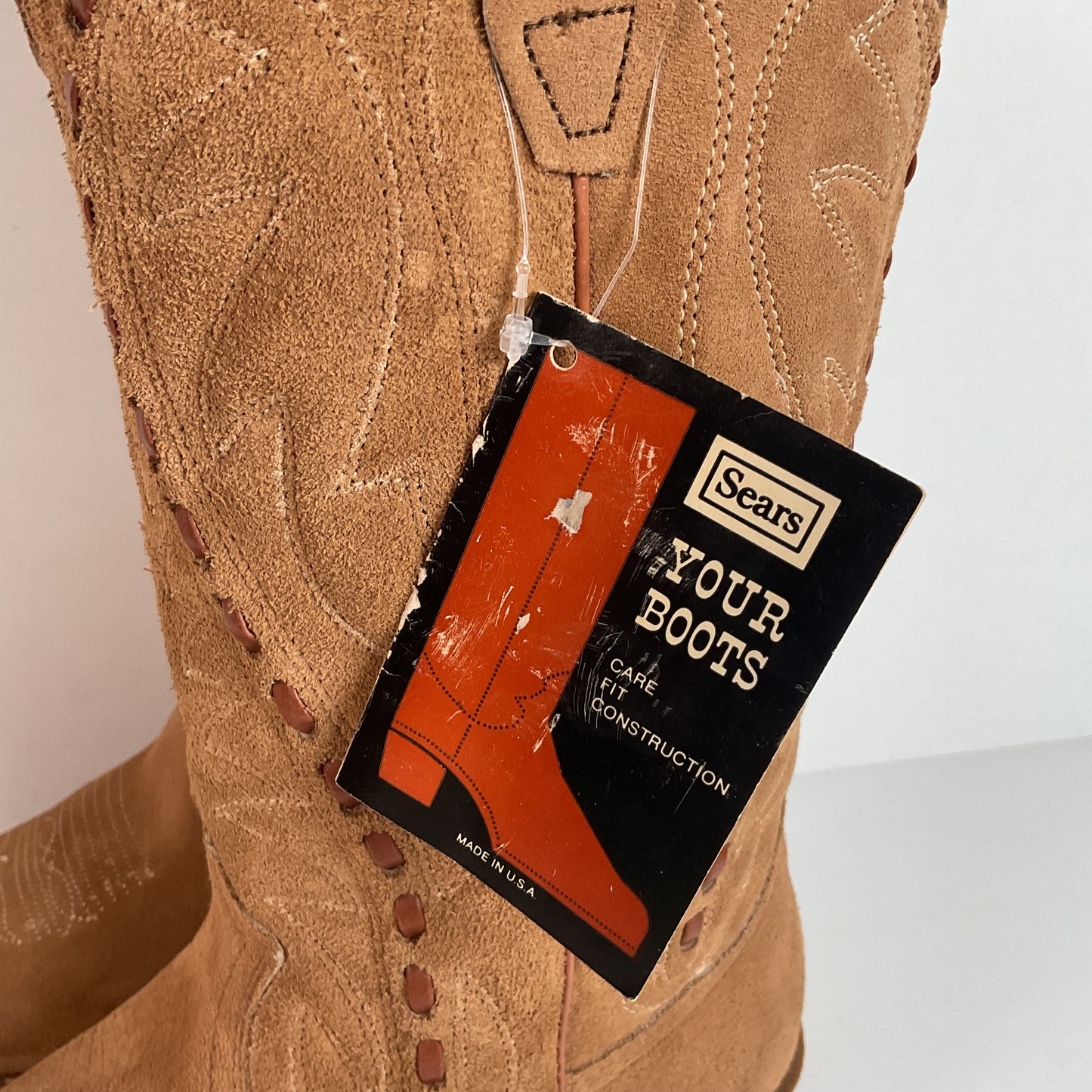 Vintage Sears Suede Cowboy Boots | Rough Out | Buck Stitch | USA Made | 9 D