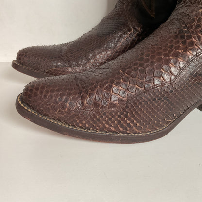 Vintage Dan Post Brown Front Cut Python Cowboy Boots 9.5 D Snakeskin USA Made