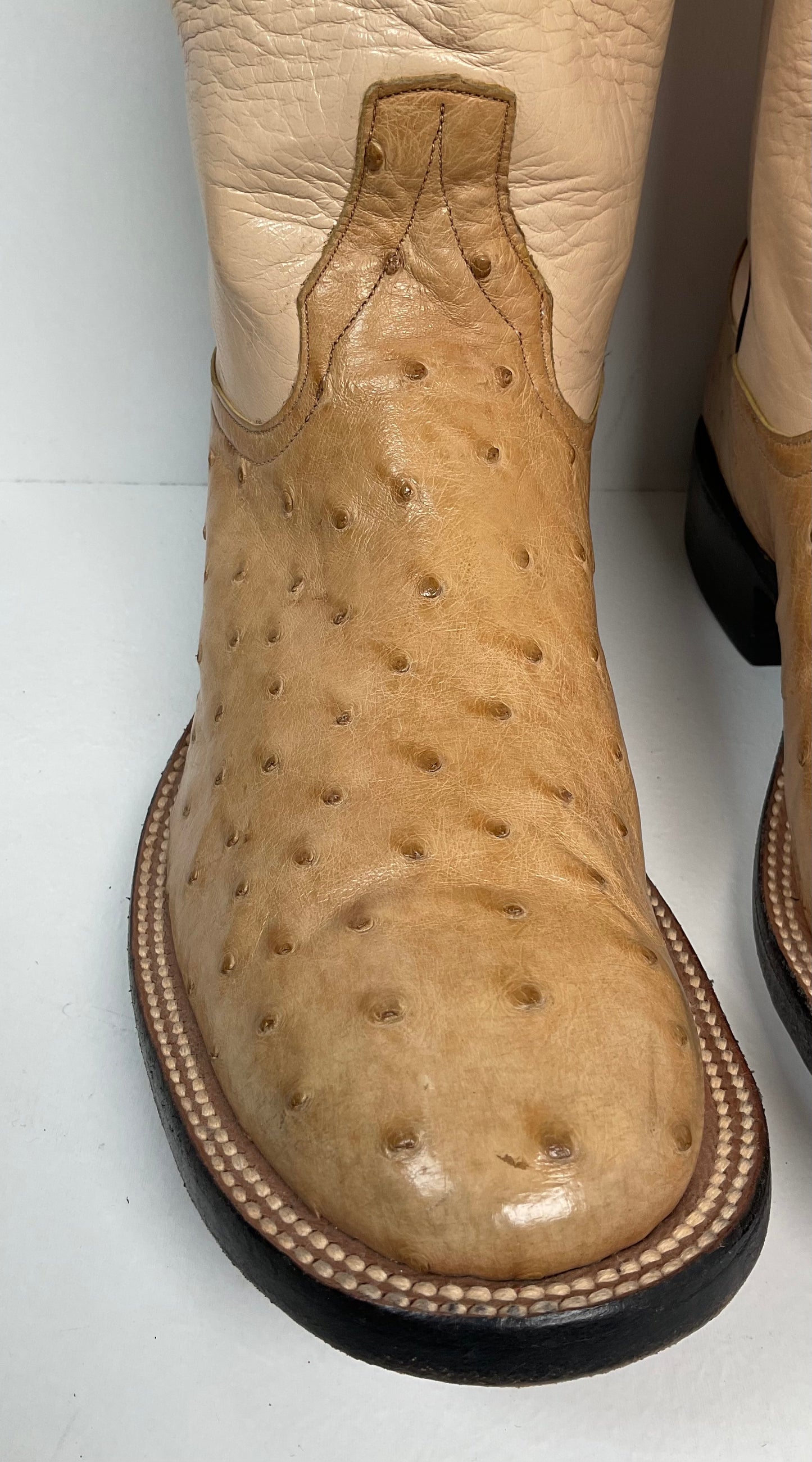 Rios Of Mercedes Exotic Ostrich Quill Roper Boots 9.5 B Golden Tan