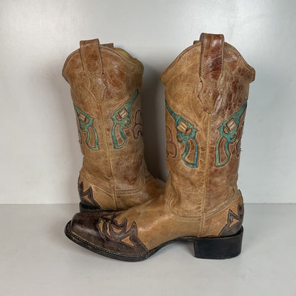 Corral Heart BreakerCowgirl Boots 11 M Wingtip Tooled Revolver Inlay