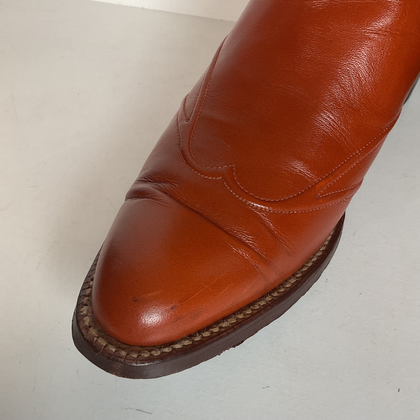 Vintage Justin Burnt Orange Cowgirl Boots 7 C USA Made