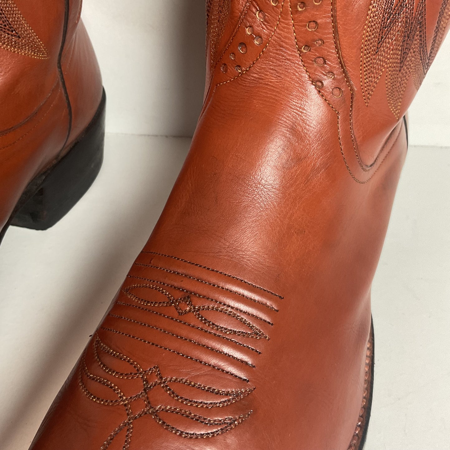 Rios of Mercedes Brown Calfskin Leather Cowboy Boots 13 A (Extra Narrow) Thrashed