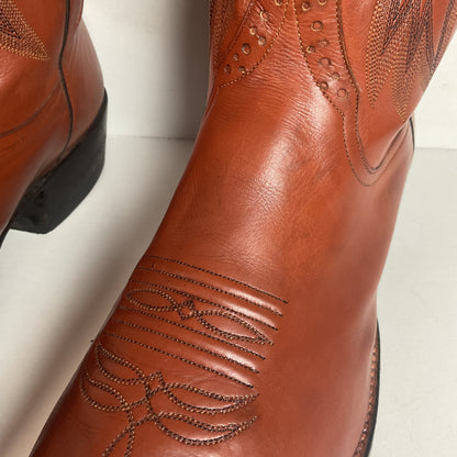 Rios of Mercedes Brown Calfskin Leather Cowboy Boots 13 A (Extra Narrow) Thrashed