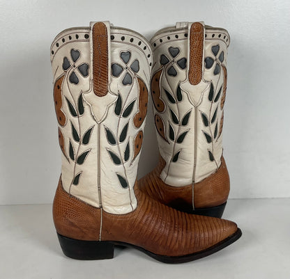 Vintage Cuadra Butterfly Cowgirl Boots | Teju Lizard | Tooled Inlays | Women’s 8