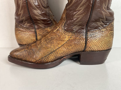 Vintage Nocona Boa Snakeskin Cowboy Boots 8 D Front Cut