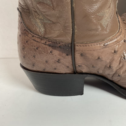 Justin Full Ostrich Quill Cowboy Boots 10 E USA Made Exotic