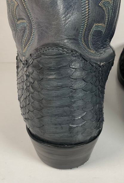 Vintage Nocona Dark Blue Python Snakeskin Cowboy Boots 12 D USA Made