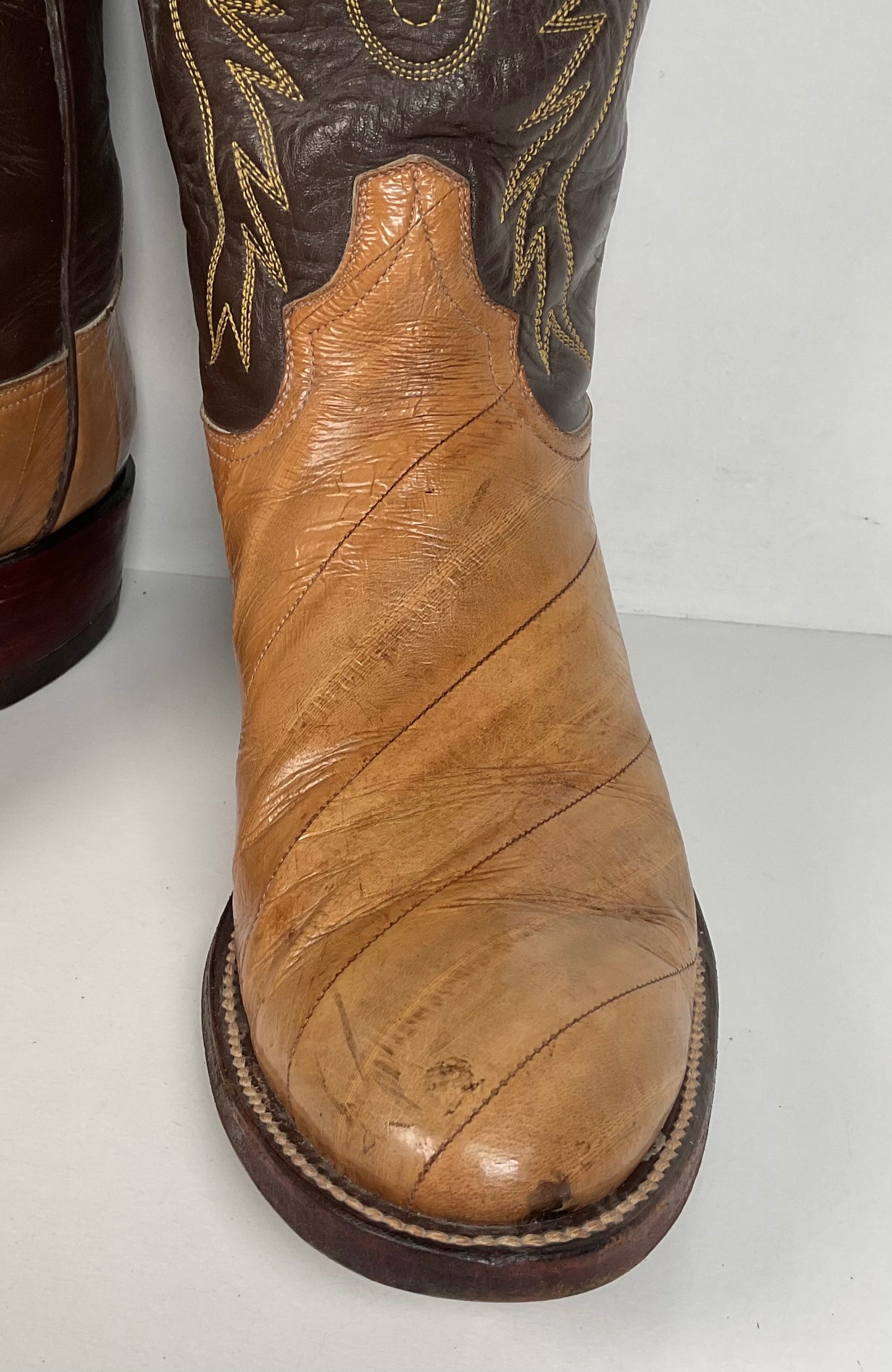 Vintage Eel Skin Cowboy Boots | Exotic | Butterscotch | Narrow | Men’s 11.5 B