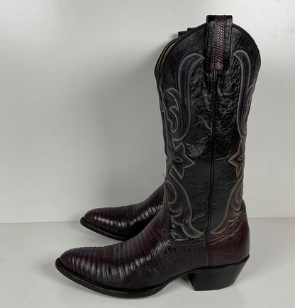 Vintage Larry Mahan Teju Lizard Cowgirl Boots | Purple | Women’s 7.5 B