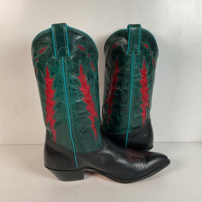 Vintage Dan Post For Code West Cowgirl Boots | Tooled Green Upper | Women’s 10 M