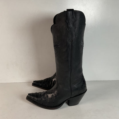 Justin Reba Tall Cowgirl Boots | Black Ostrich Quill | USA Made | 8 B