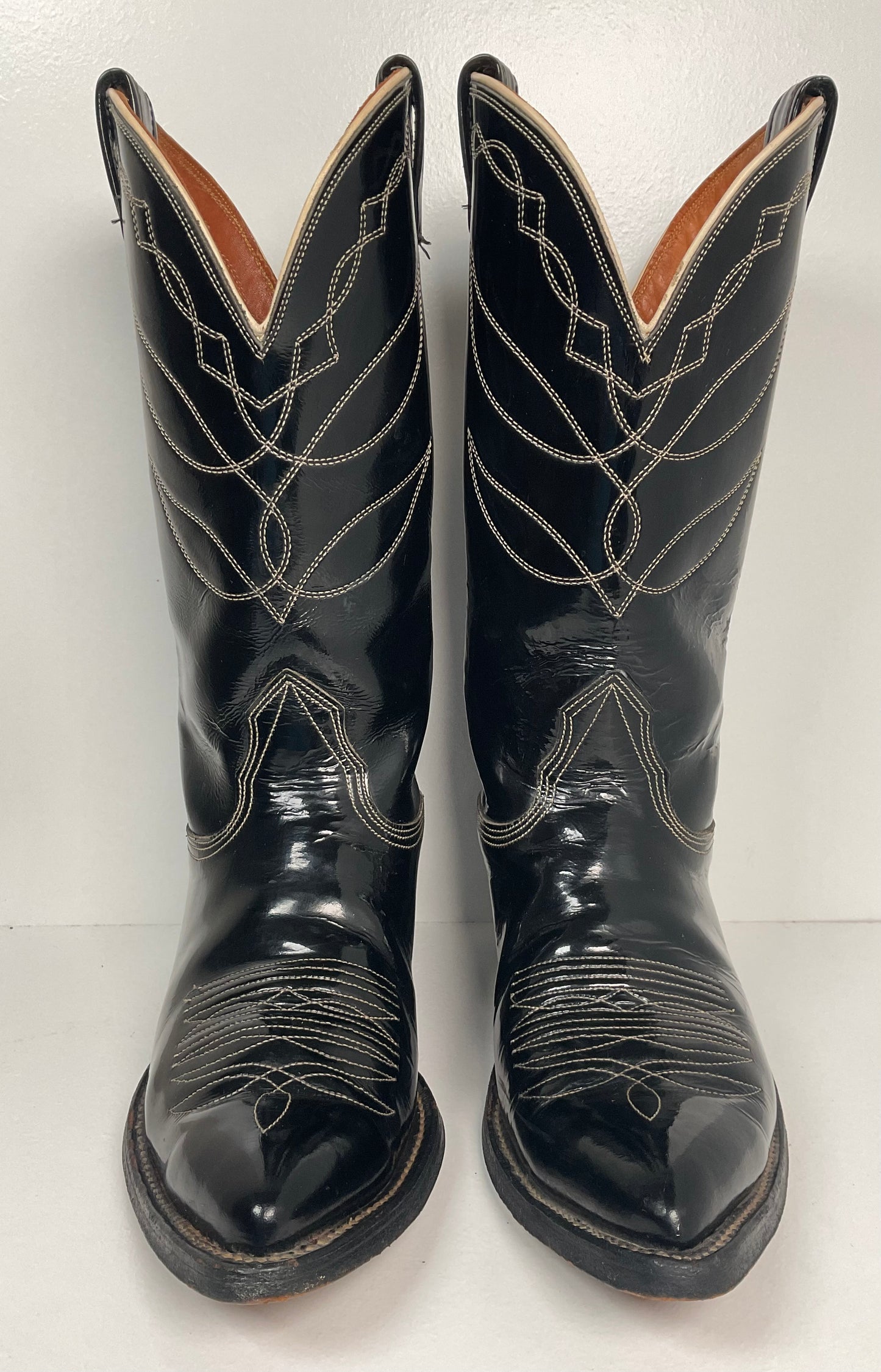 Vintage Nocona Patent Leather Cowboy Boots 9 D Glossy Old Black Label