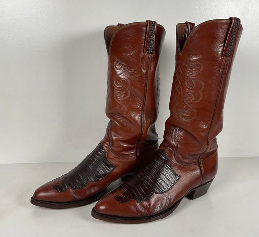 Vintage Lucchese Goat Skin Cowboy Boots | Lizard Inlay | Men’s 8.5 D