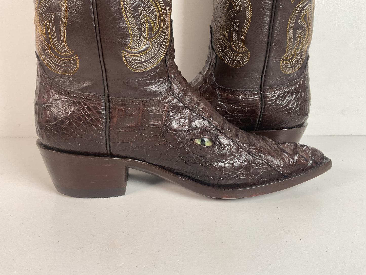 Custom Caiman Crocodile Cowboy Boots Men’s 8.5 Exotic Head Cut