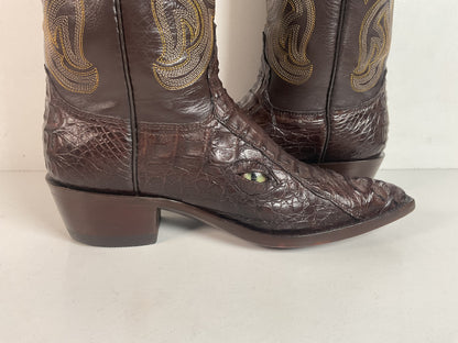 Custom Caiman Crocodile Cowboy Boots Men’s 8.5 Exotic Head Cut