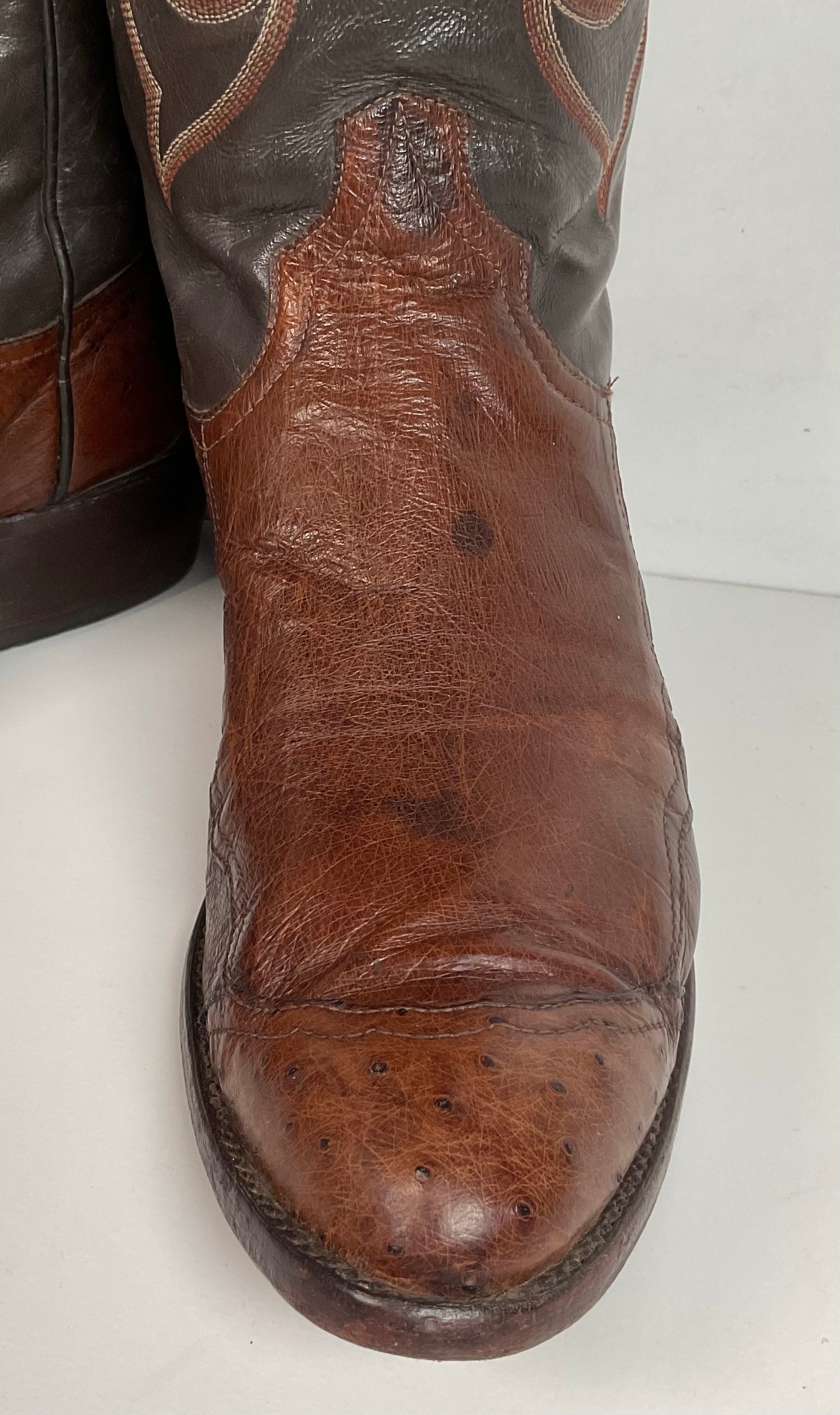 Vintage Larry Mahan Exotic Ostrich Wingtip Cowboy Boots 10.5 D Smooth Pin Quill