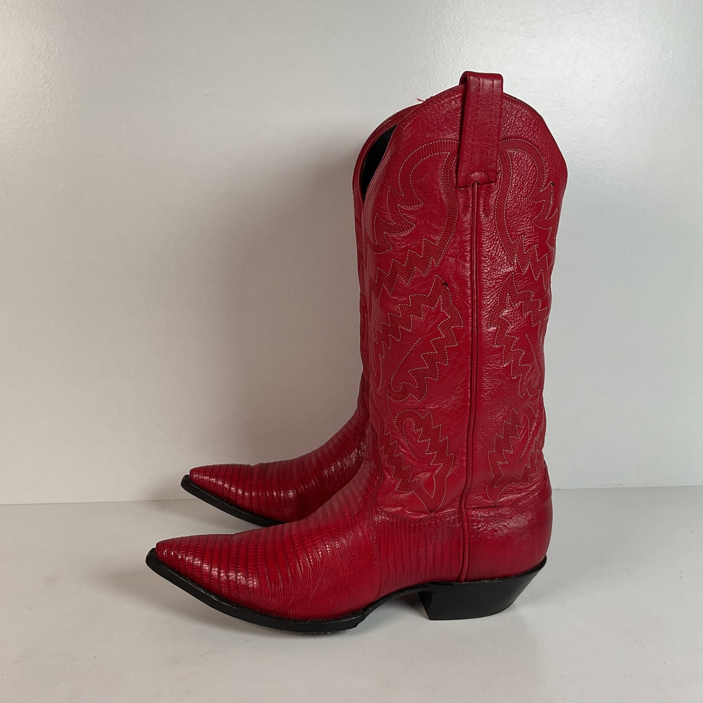 Vintage Panhandle Slim Teju Lizard Cowgirl Boots | Ruby Red | Women’s 7.5 B
