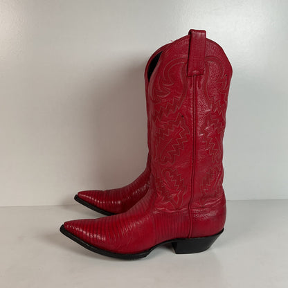 Vintage Panhandle Slim Teju Lizard Cowgirl Boots | Ruby Red | Women’s 7.5 B