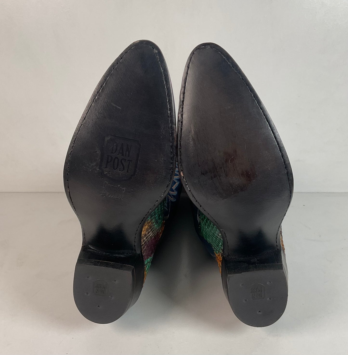 Vintage Dan Post Rainbow Python Cowgirl Boots 8 M Front Cut Tooled Inlay