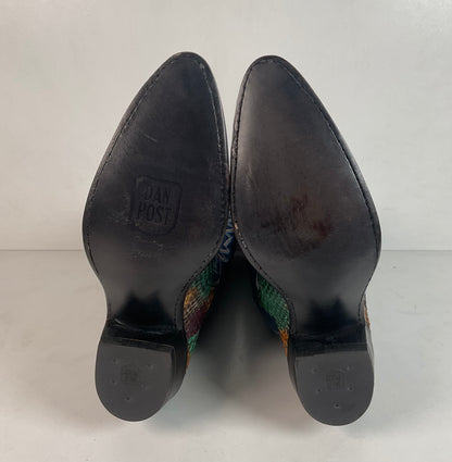 Vintage Dan Post Rainbow Python Cowgirl Boots 8 M Front Cut Tooled Inlay