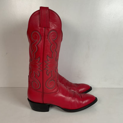 Honcho Custom Ruby Red Cowgirl Boots 8 A USA Made Scallop Top