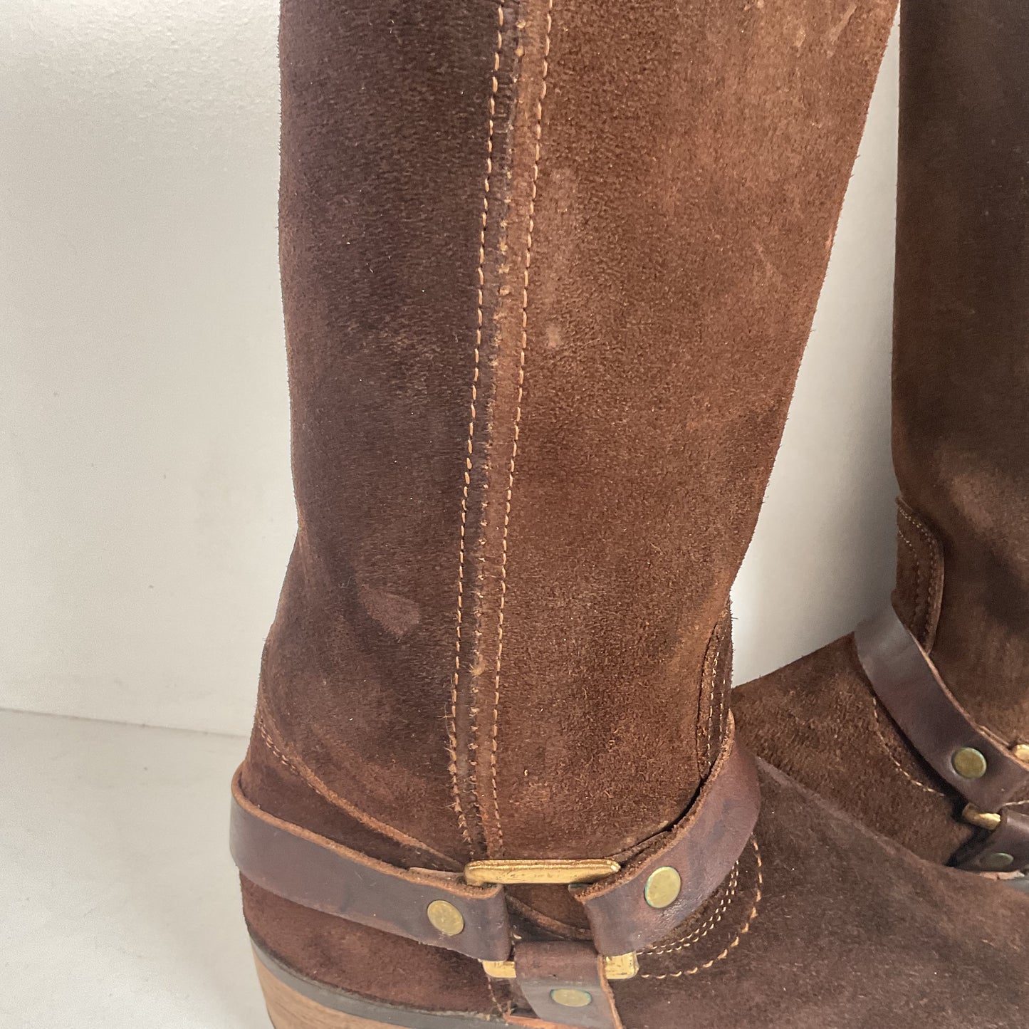 1970s Sears Chocolate Suede Harness Boots Men’s 10 B (Narrow) USA Made