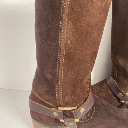 1970s Sears Chocolate Suede Harness Boots Men’s 10 B (Narrow) USA Made
